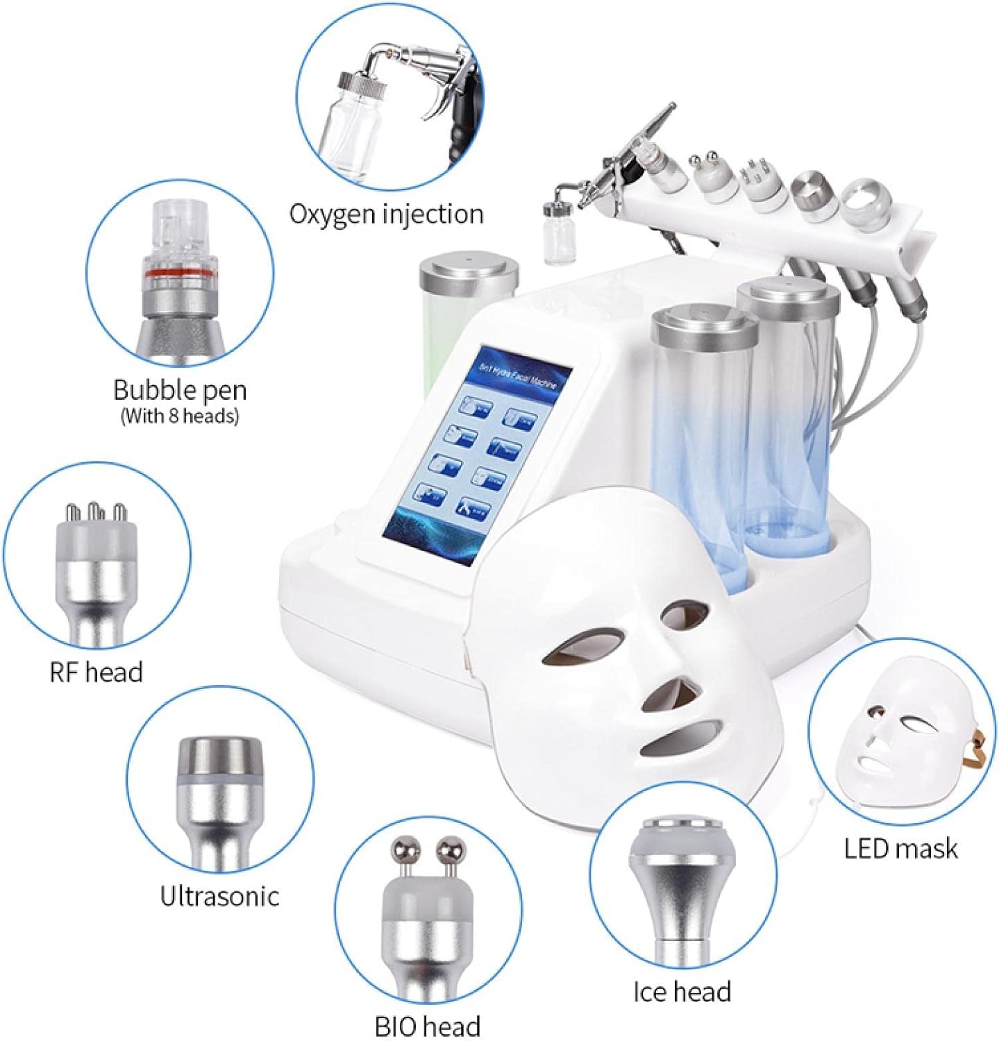 Hydrogen and Oxygen Beauty Tool 7 in 1 Vacuum Face Cleansing Water Oxygen Machine Clean Skincare Lift String Blackheads Device with 8IN1 Mask