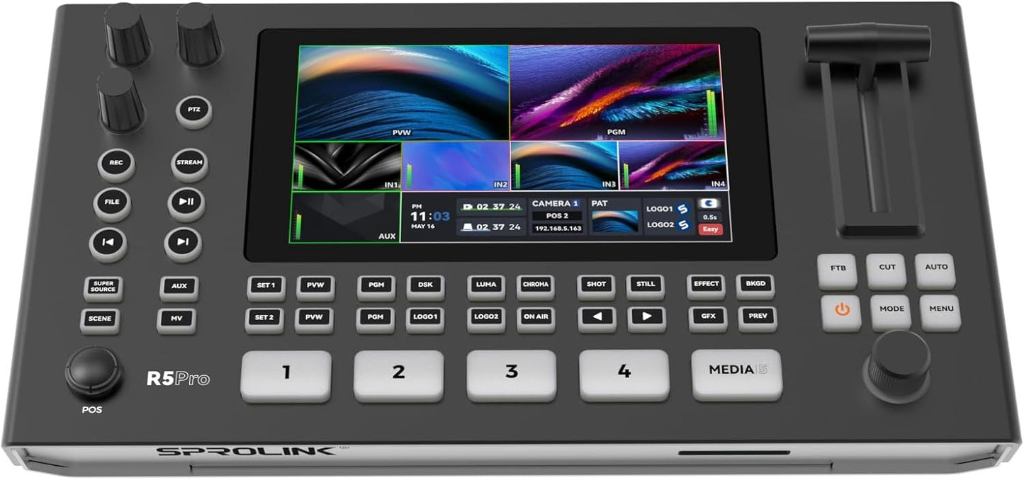 SPROLINK NeoLIVE R5PRO-S 1080P 60HZ 5.5-inch Screen Professional-Grade Live Video switcher, Portable All-in-one 4 HDMI 4K inputs Horizontal and Vertical Screen NDI Support (Optional)