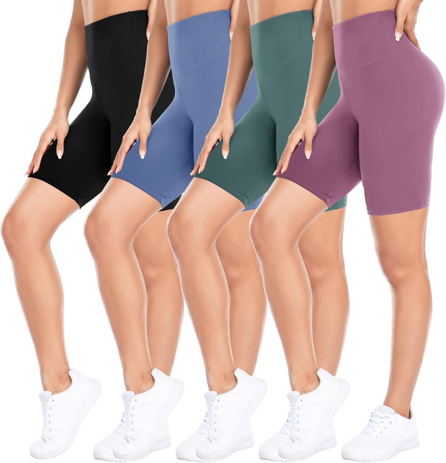 CTHH 4 Pack Biker Shorts for Women – 8" High Waist Tummy Control Gym Workout Yoga Running Compression Shorts