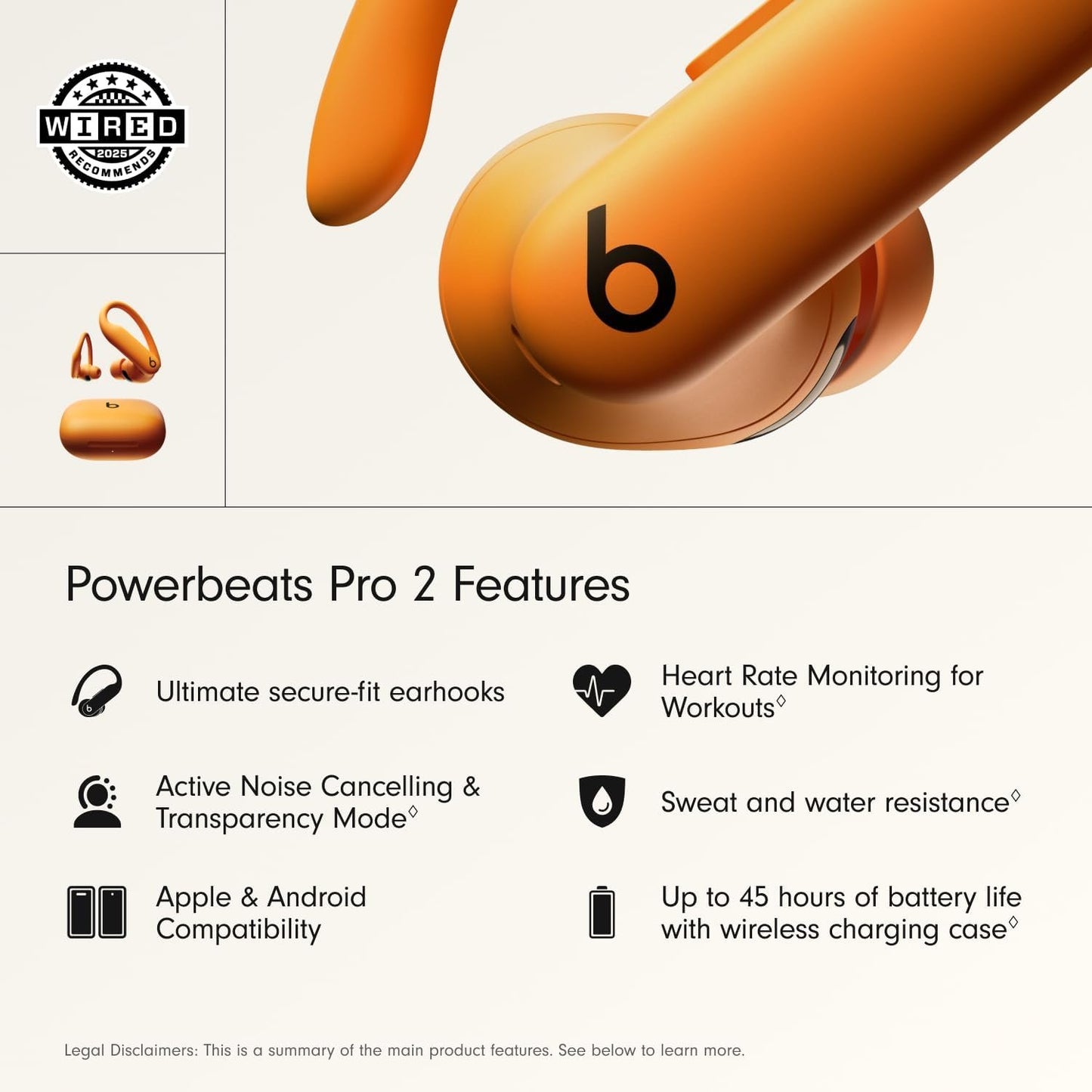 Beats Powerbeats Pro 2 Wireless Bluetooth Earbuds - Noise Cancelling, Heart Rate Monitor, IPX4, Up to 45H Battery & Charging Case, Works with Apple & Android - Electric Orange