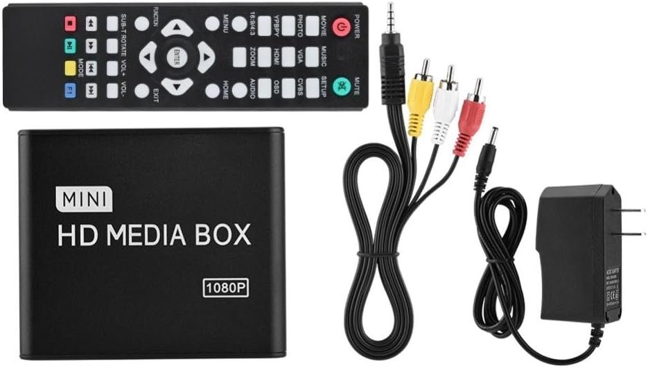 TORTOISE LOOK Mini Media Player, 1080p HDMI/YPbPr/AV Output, Supports SD/MMC Cards, USB Devices, Black