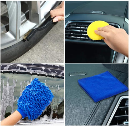 SHUAIGUO 26PCS Car Cleaning Brush Kit Car Cleaning Brush Accessories for Interior and Exterior Includes Scrubber Pads, Sponges, Cleaning Brushes