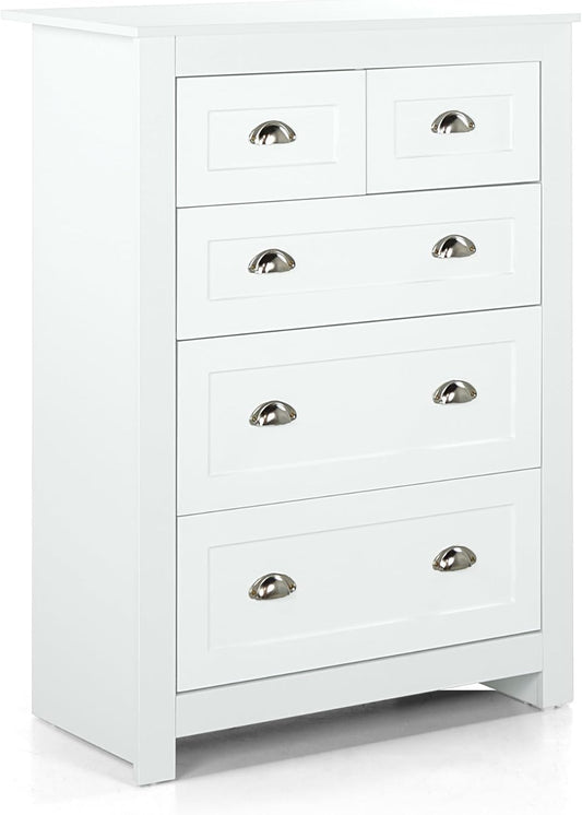 WeHome Modern Bedroom Chest of Drawers, Como Chest of 4 Wooden Drawers, Space-Saving Chest of Drawers, 100 x 40 x 70 cm, Chest of Drawers for Bedroom and Living Room with Chrome Handles (White)