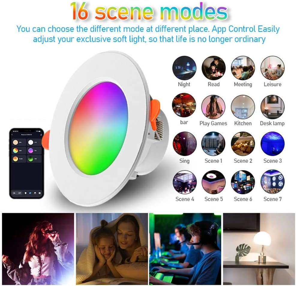 10W Smart LED Downlight -Compatible Recessed Ceiling Lamp Dimmable Round Panel Light 2700K-6500K for Living Room Bedroom Decor