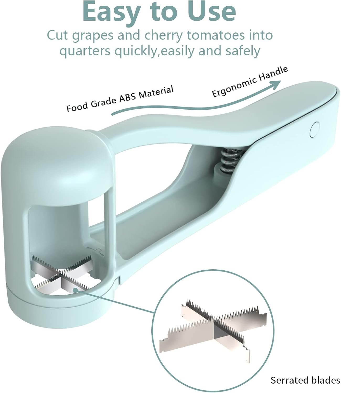 WhiteRhino Grape Cutter/Slicer for Toddlers Baby,Grape Cherry Tomato Strawberry Cutter Quarter Fruit Slicer Tool for Vegetable Fruit Salad Cake Decoration,Stainless Steel Kitchen Gadget (Blue)