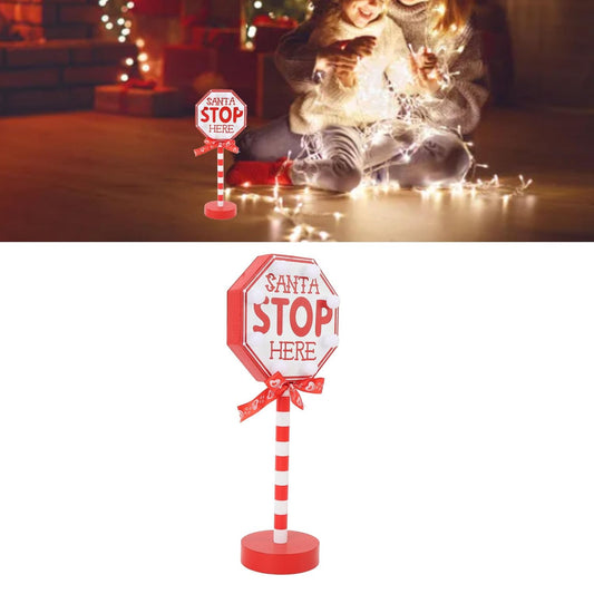 Santa Stop Here Sign Desktop Lamp with LED Warm Light Suitable for Xmas Ambience Santa Stop Here Pole Sign