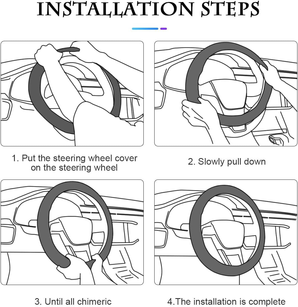 Car Steering Wheel Cover, Universal Microfiber PU Leather Elastic 15 inch Stitching Color Anti-Slip Steering Wheel Protector, Car Interior Protection Accessories Fashion Steering Wheel Cover (Red)