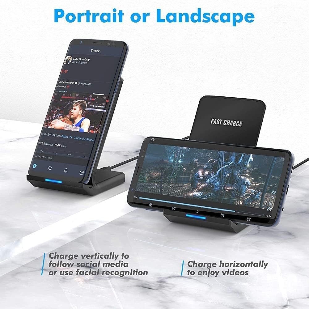 Wireless Charger Fast Wireless Charging Stand Compatible with iPhone 16 15 14 13 12 11 (Plus,Pro,Pro Max,Mini)/XS/XR/X,Samsung Galaxy S25 S24 S23 S22 S21 S20(Ultra,Plus)/Note 20/10,Pixel 9/87/6 Pro
