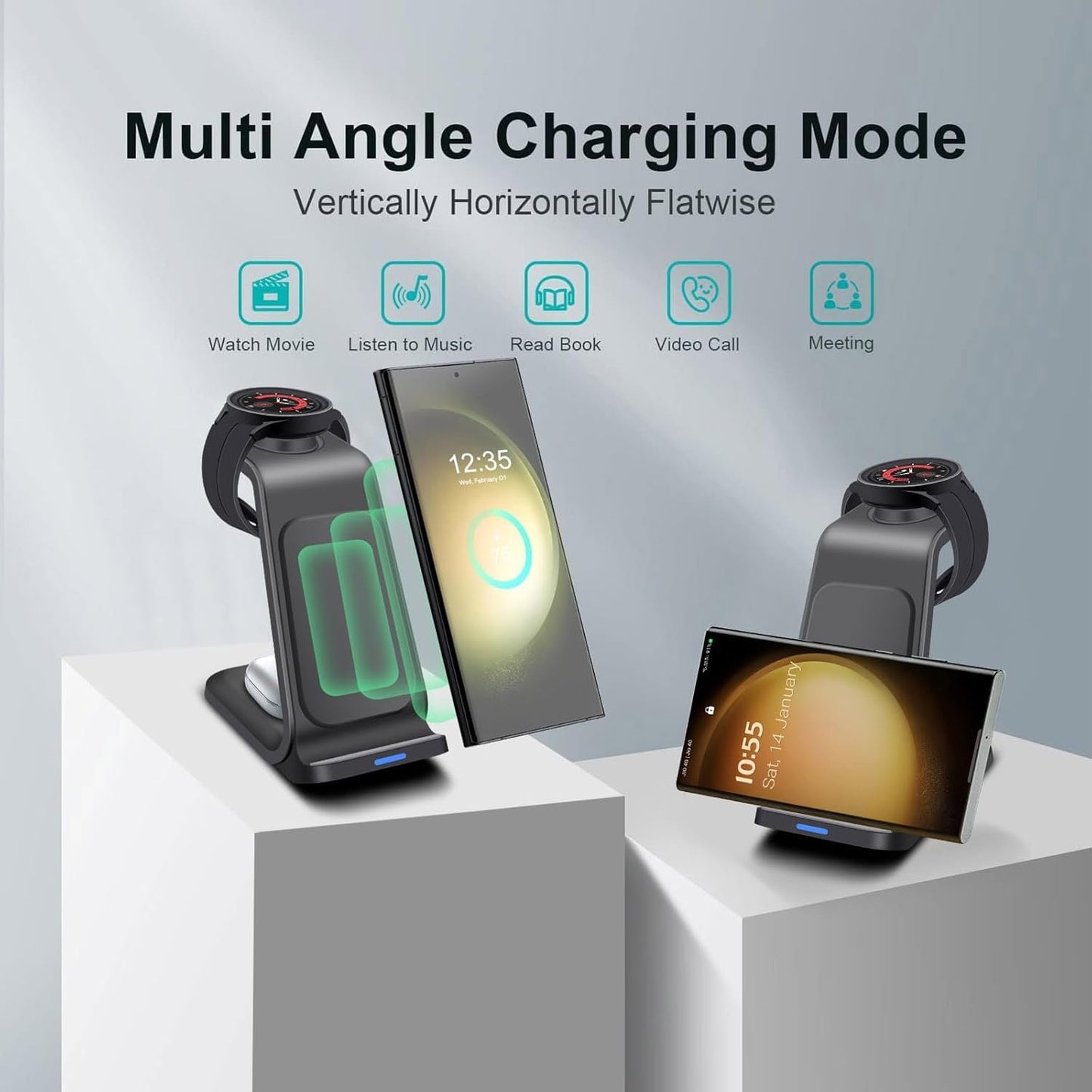 3 in 1 Wireless Charger Stand Charging Station for Samsung Devices 15W Fast Charge for Galaxy S24/S23/S22/S21/S20/S10,Note 20/10, Galaxy Buds Pro/Live, Galaxy Watch6/5 Pro/5/4/3/Active 2