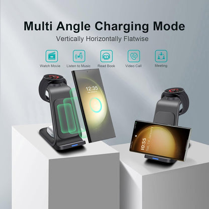 3 in 1 Wireless Charger Stand Charging Station for Samsung Devices 15W Fast Charge for Galaxy S24/S23/S22/S21/S20/S10,Note 20/10, Galaxy Buds Pro/Live, Galaxy Watch6/5 Pro/5/4/3/Active 2