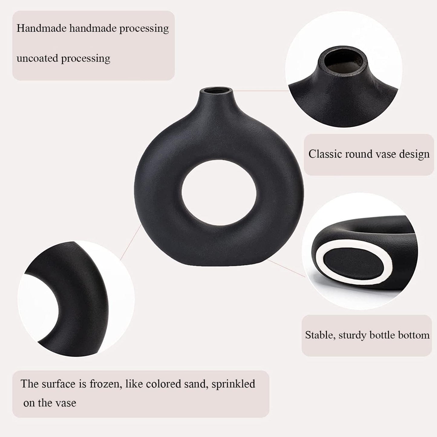 Sawoake Black Donut Vase Set of 2,Modern Home Decor, Round Matte Pampas Grass Vase, Neutral Boho Nordic Minimalism Style Flower Vases for Living Room Wedding Dinner Table Party Office Bedroom