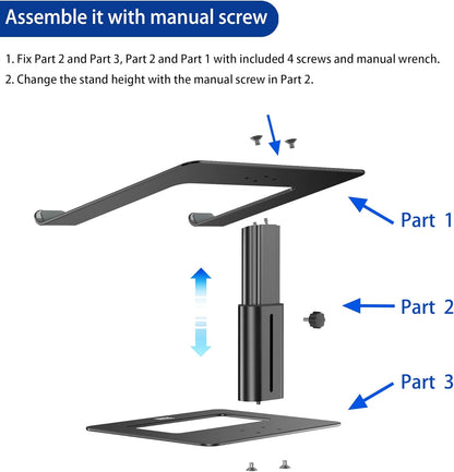 BESIGN Aluminum Laptop Stand, Ergonomic Adjustable Notebook Stand, Riser Holder Computer Stand Compatible with Air, Pro, Dell, HP, Lenovo More 10-15.6" Laptops (Black)