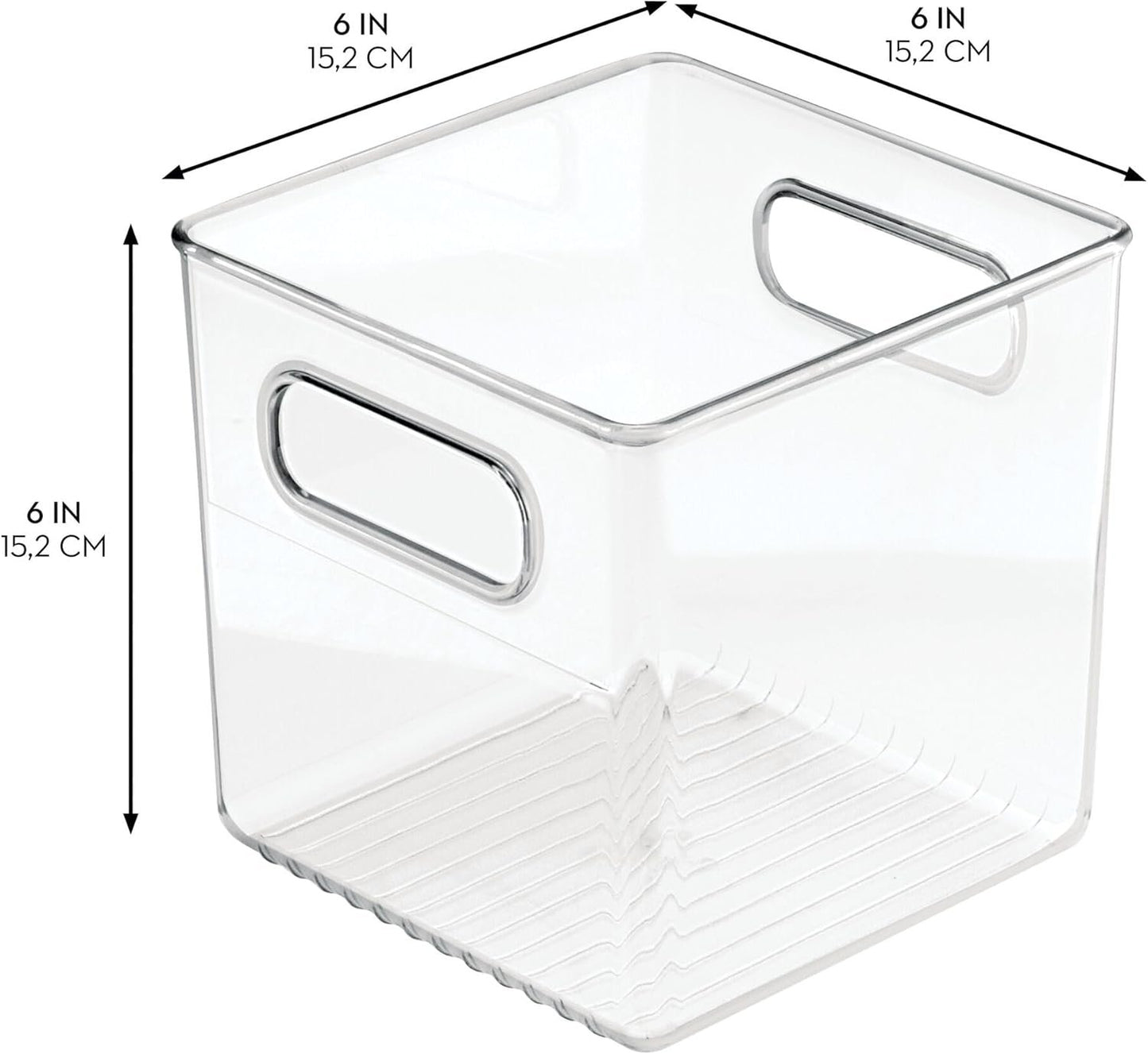 iDesign Plastic Fridge and Freezer Storage Organizer Cube Bin With Handles, Clear Container for Food, Drinks, Produce Organization, BPA-Free, 6" x 6" x 6", Clear