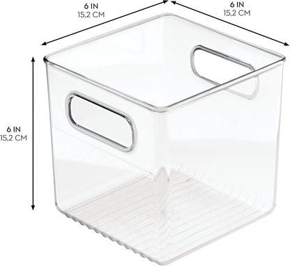 iDesign Plastic Fridge and Freezer Storage Organizer Cube Bin With Handles, Clear Container for Food, Drinks, Produce Organization, BPA-Free, 6" x 6" x 6", Clear