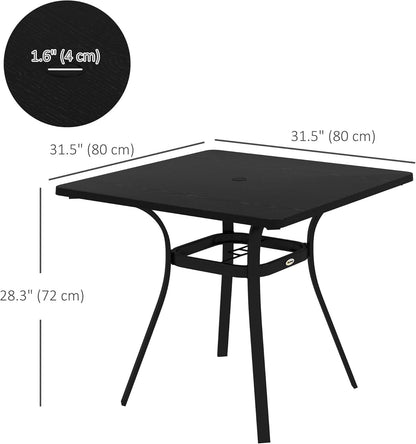 Outsunny Patio Table, 31.5" Square Outdoor Dining Table for 4 People with Steel Legs, Metal Tabletop, Umbrella Hole, for Garden, Backyard, Lawn, Balcony, Black