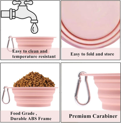Collapsible Dog Bowls for Travel 2 Pack Dog Portable Water Bowl for Dogs Cats Foldable Feeding Watering Dish for Pets Walking Camping Parking with 2 Carabiners