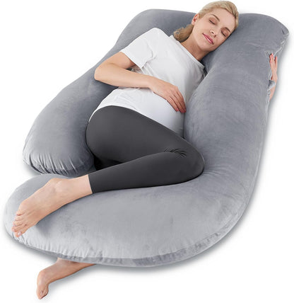 SASTTIE Pregnancy Pillow for Sleeping, U Shaped Body Pillow Side Sleeper Pregnancy Must Haves, Maternity Pillow for Pregnant Women, 57'' Full Pregnant Pillow with Removable Velvet Cover, Grey