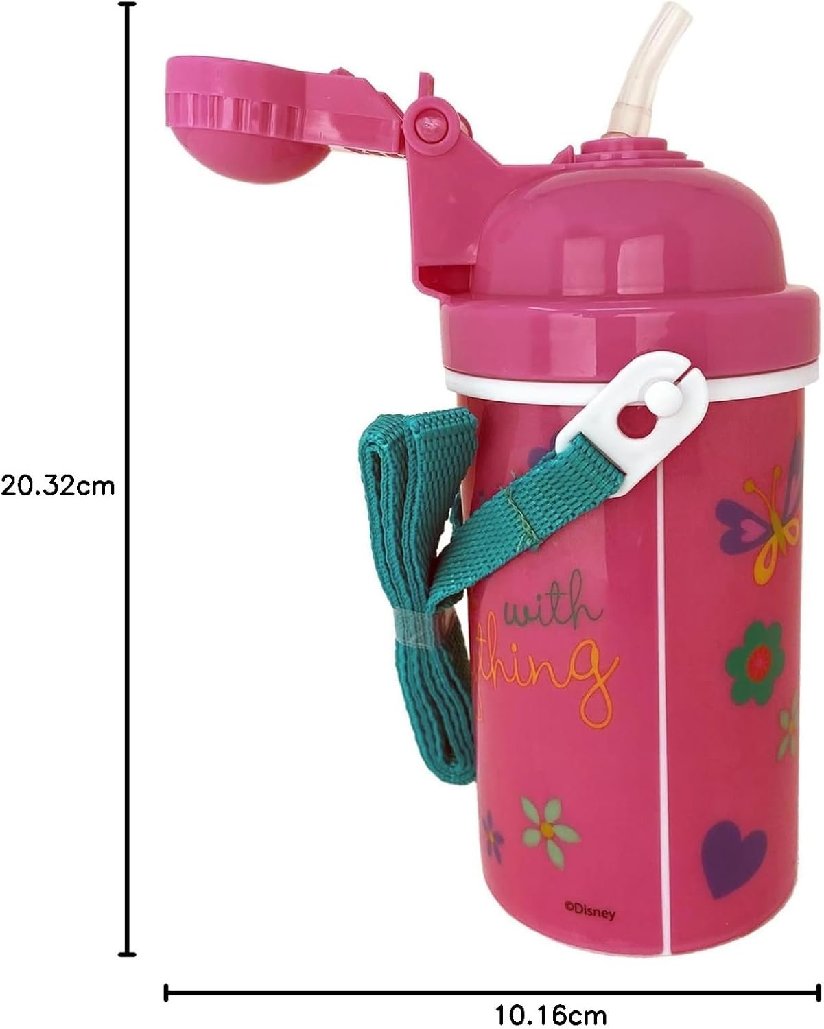 Zak Designs Disney Classic Minnie Carrying Strap One Touch Water Bottles with Reusable Built in Straw - Safe Approved BPA Free, Easy to Clean (Minnie Canteen 16.9oz)