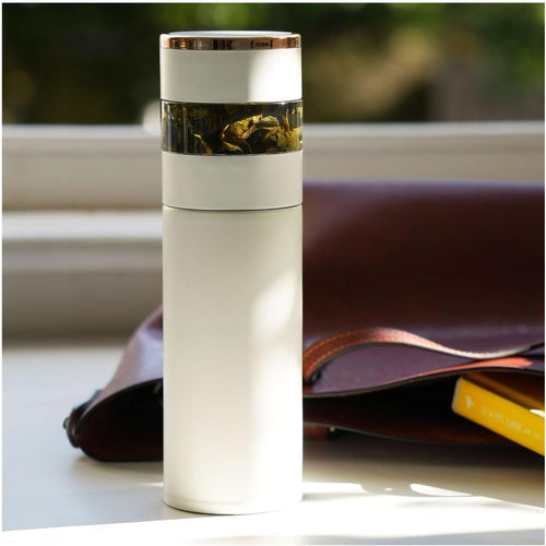 Teapro Loose Leaf Tea Infuser Bottle 450ml â€“ Cold Brew Tea Bottle with Infuser, Tea Bottle to Go, Tea Infuser Flask for Hot & Cold, Travel-Friendly Tea Infuser Tumbler (White)