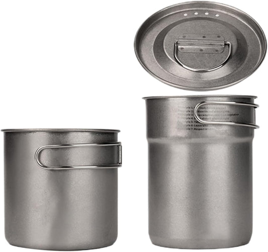 Camping Pots, 2X Stainless Steel, Outdoor Cooking Set, Capacity, Portable Survival Equipment, Lightweight Hiking Gear, Travel Meal Prep Tool, Picnic Supplies, 1000ml