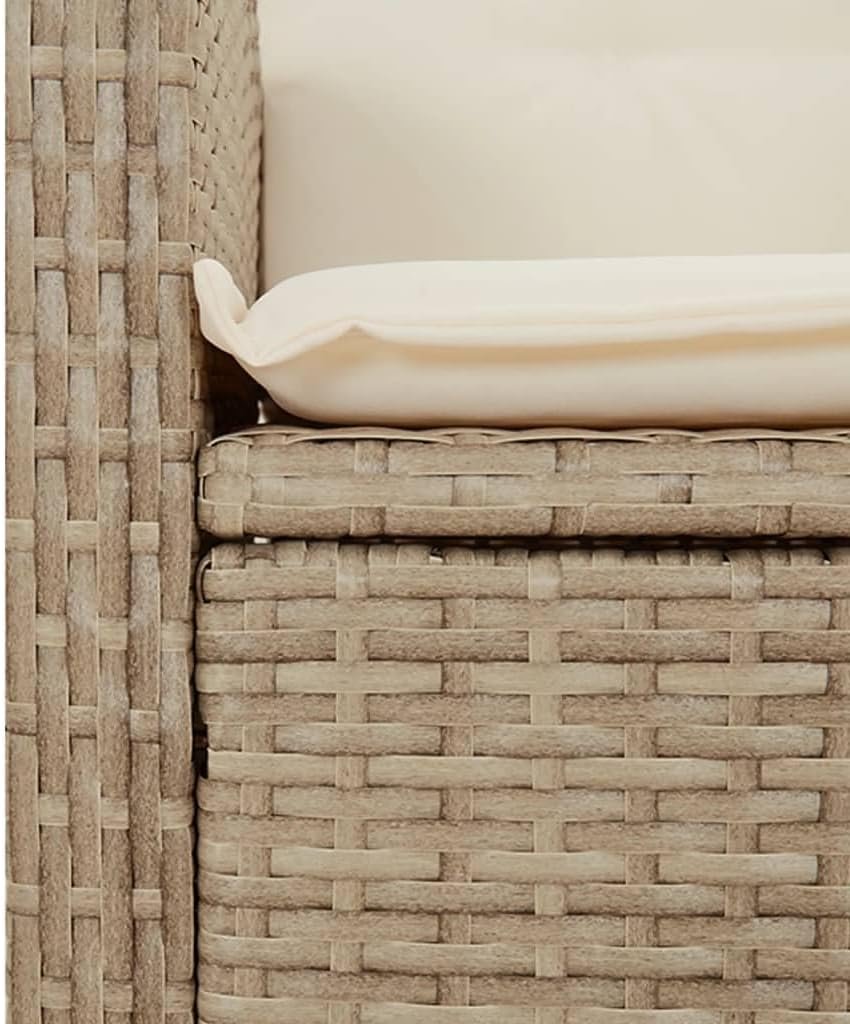 vidaXL 9-Piece Poly Rattan Garden Dining Set - Beige/Cream - Adjustable Recliners - Outdoor Patio/Deck/Backyard - Cushions & Tempered Glass Tabletop