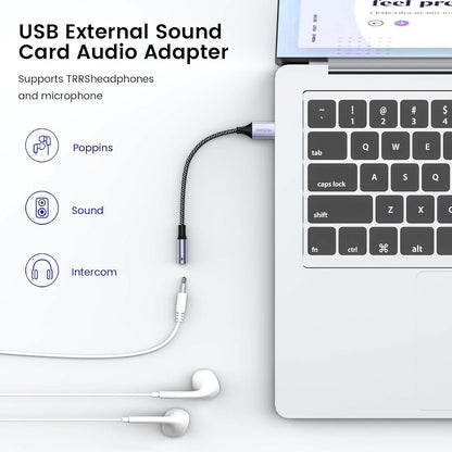 MOSWAG USB to Audio Jack Adapter 0.65Feet/20cm,External Sound Card Jack Audio Adapter with 3.5mm Aux Stereo Converter Compatible with Headset,PC,Laptop,Linux,Desktops,PS4 and More Device