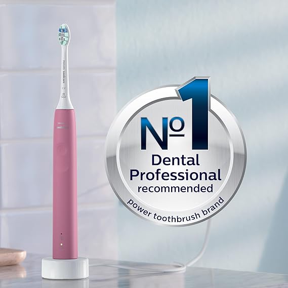 Philips Sonicare 4100 Rechargeable Electric Toothbrush, with Pressure Sensor, 2 Intensity Settings, SmarTimer and QuadPacer, 14-Day Battery Life, Deep Pink, Model HX3681/26