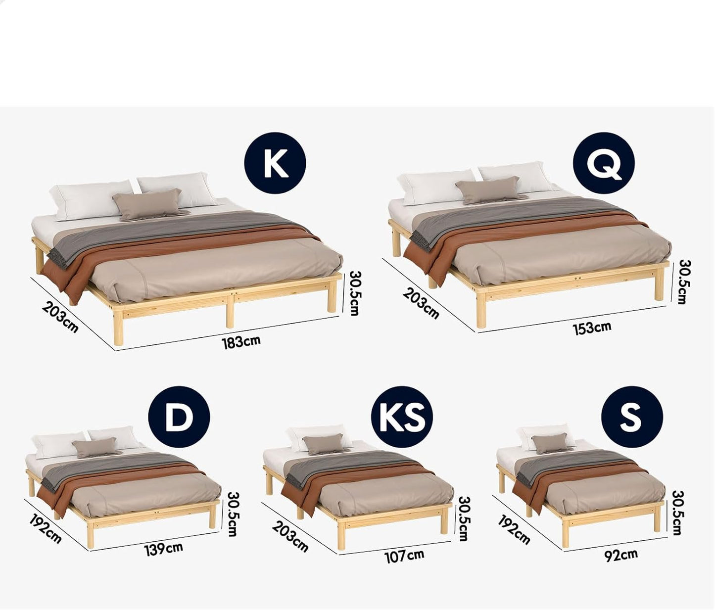 ALFORDSON King Single Bed Frame Wooden Bed Base with Timber Slats, Solid Pine Wood Mattress Base Platform Support, Bed Foundation with Storage Space, Home Bedroom Furniture, Basia Series in Oak
