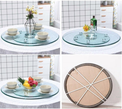 Tempered Glass Lazy Susan 24in-40in Heavy Duty Turntable Round Dining Table Swivel Large Tabletop Serving Plate with Auxiliary Wheels Tabletop Rotating Tray(80cm/31inch)