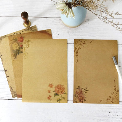 Stationery Paper, 64 Pcs Retro Kraft Paper Stationery, 8 Craft Design Styles, Suitable for Writing Letters, Copying, Invitations, Love Letters (8.26x5.7 Inch)