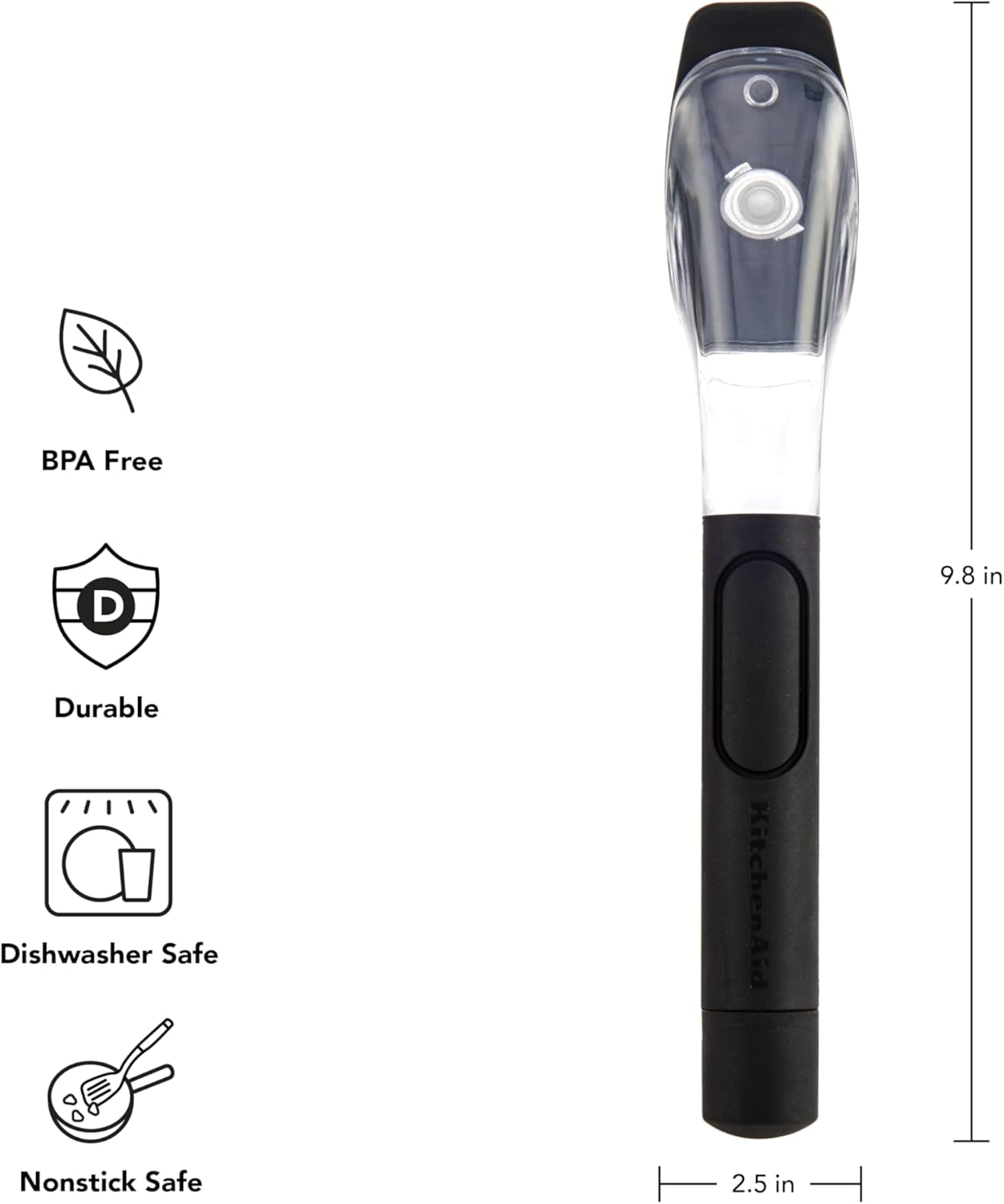 KitchenAid Soap Dispensing Sink Brush with Easy to Fill Handle, Nylon Bristles for Tough Cleaning, Comfort Grip Handle for Non Slip Grip, Black