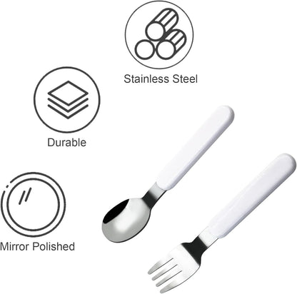 VANRA 2-Piece Children Fork and Spoon Set 18/10 Stainless Steel Child Flatware Set Kids Utensils Set with Case for Lunch Box
