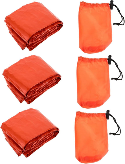 Generic 3 Set Outdoor Survival Gear Camping Bag Emergency Blankets Lightweight Survival Tent Emergency Hiking Tent Portable Thermal Orange Pet Aluminized Film