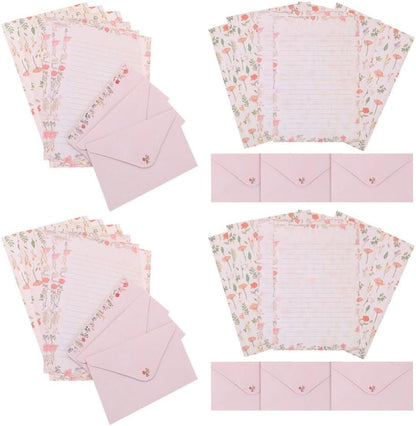 NUOBESTY A5 Stationary Paper and Envelopes Set, 24PCS Floral Stationery Writing Paper 12PCS Matching Envelopes Lined Printing Paper for Home Office School