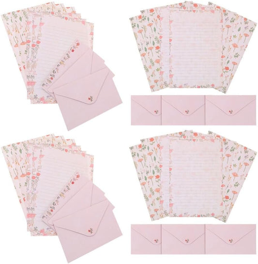 NUOBESTY A5 Stationary Paper and Envelopes Set, 24PCS Floral Stationery Writing Paper 12PCS Matching Envelopes Lined Printing Paper for Home Office School
