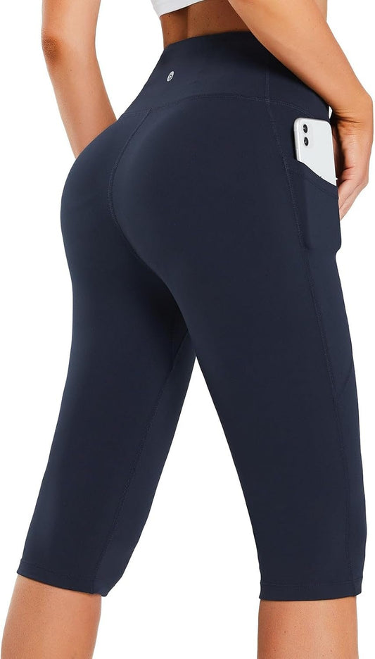 baleaf Capri Leggings for Women High Waisted Capri Pants with Pockets Knee Length Yoga Workout Casual Exercise