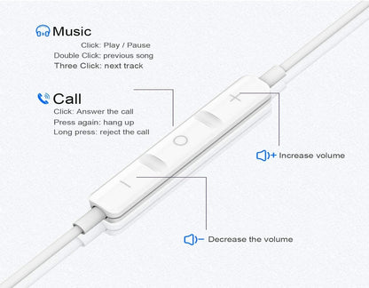 Hi-Res Extra Bass Earbuds Noise Isolating in-Ear Headphones Wired Earbuds with Microphone for iPhone, iPod, iPad, MP3, Huawei, Samsung, Lightweight Earphones with Volume Control 3.5mm Jack Headphones