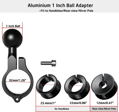 Aluminium 1" Handlebar Ball Adapters Compatible with Ram/iMESTOU Phone Mounts with 1" Ball Sockets