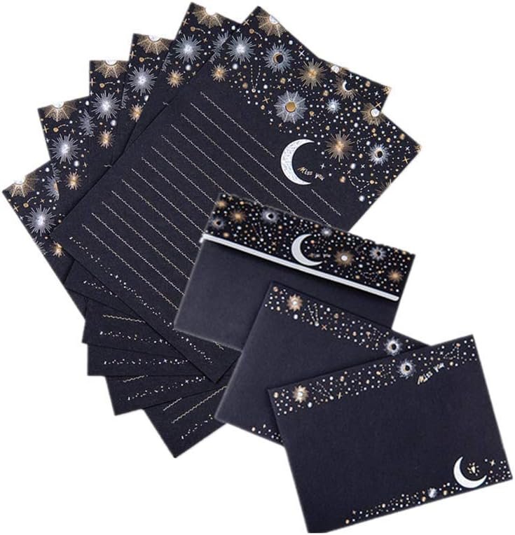 Stationary Paper with Envelopes Pack of 27,Flashing Series stationery Design Writing Stationery Paper with 9 pcs Envelopes,Stationery Set Letter Writing Paper 8.5 x 6 Inch (Black)