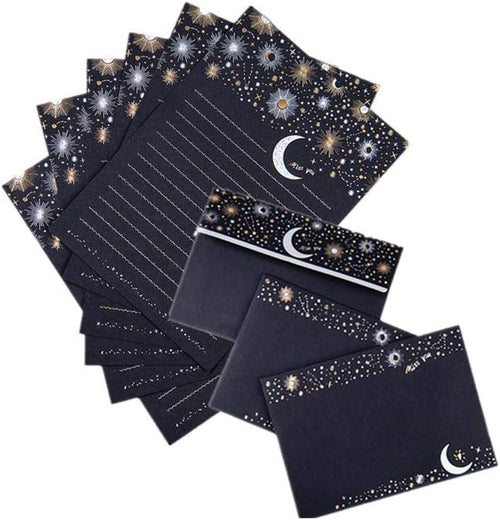 Stationary Paper with Envelopes Pack of 27,Flashing Series stationery Design Writing Stationery Paper with 9 pcs Envelopes,Stationery Set Letter Writing Paper 8.5 x 6 Inch (Black)