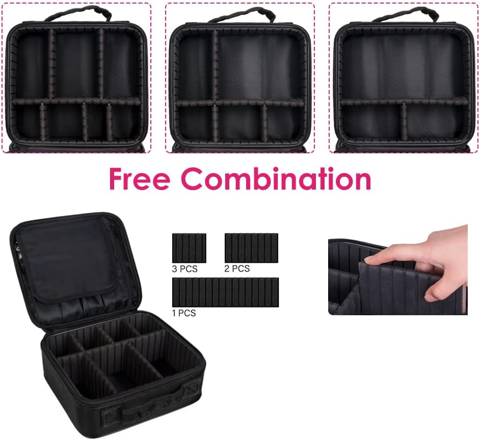 SlowTon Makeup Bag Organizer, Travel Cosmetic Bag with Adjustable Dividers, Portable Storage Case for Cosmetics Makeup Brushes Toiletry Jewelry Digital Accessories(Black,M)
