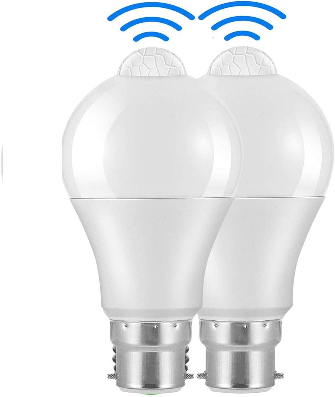 Powstro LED Smart Motion Light Bulbs - B22 PIR Light Sensor Bulb 12W Cool White 6000K Auto On/Off Night Lamp for Stairs, Garage, Corridor, Walkway, Yard, Hallway, Patio, Carport (2 Pack)