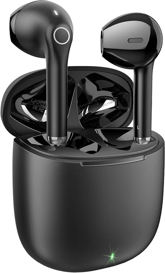 yobola Wireless Earbuds, Wireless Earphones, IPX5 Waterproof Bluetooth Earphones 5.1 Built-in Microphone, Bluetooth Earbuds Touch Control, 25 Hrs with USB-C Charging - Black