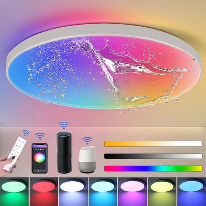 LED Ceiling Light with Remote Control WiFi 24W Flush Led RGB Colour Changing Ceiling Light Compatible with Alexa and Google Home, Smart Round Ceiling Lighting for Kids Bedroom Hallway