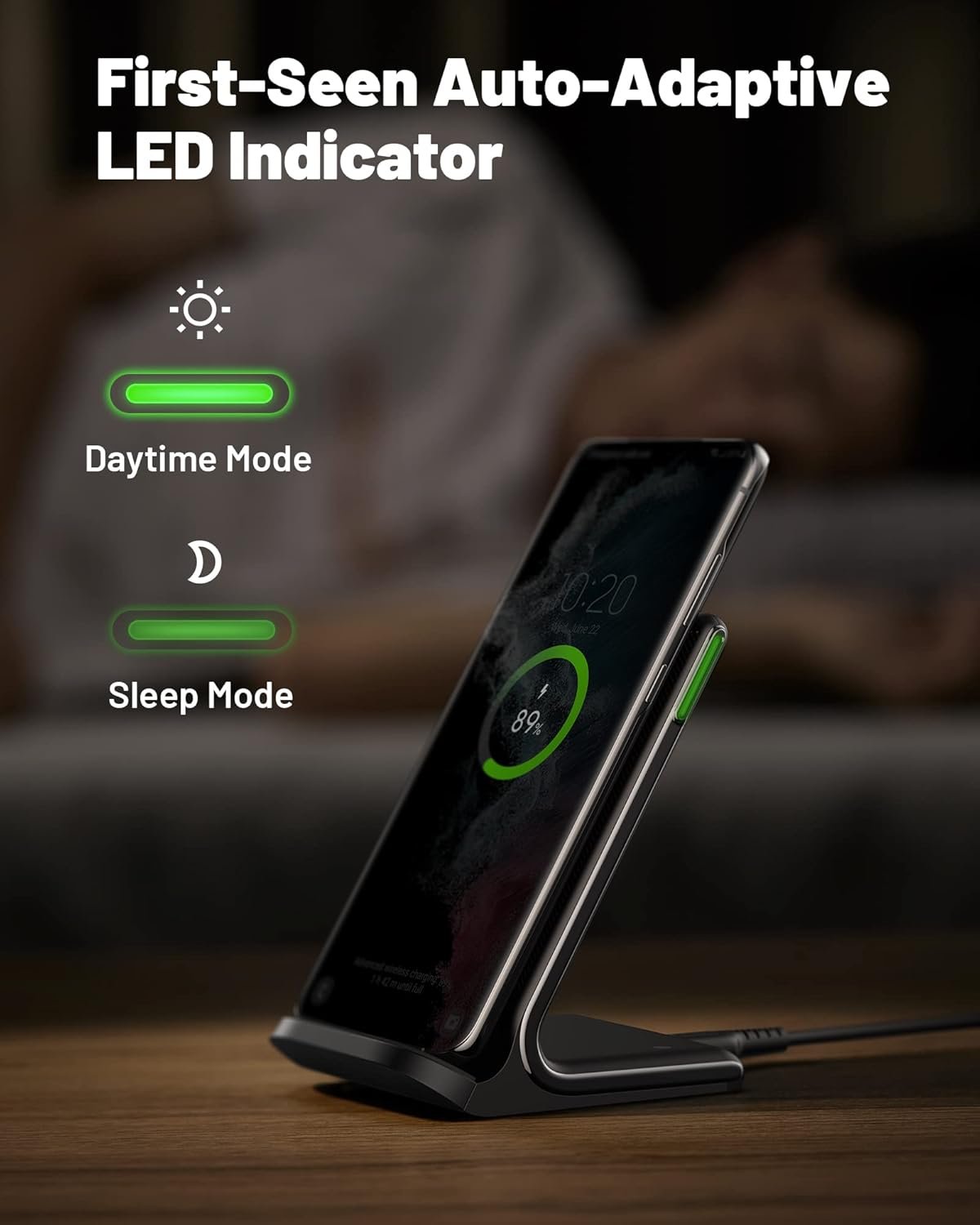 INIU Wireless Charger, 15W Qi-Certified Fast Charging Station, Wireless Charging Stock with Sleep-Friendly Adaptive Light Compatible with iPhone 16 15 Pro Max Samsung Galaxy S25 S24 Ultra Google Pixel