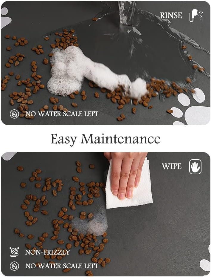PADOOR Pet Feeding Mat - Absorbent Dog & Cat Mat for Food & Water Bowls - No Stains, Quick Dry, Anti-Leakage & Anti-Slip - Black Rubber Mat for Messy Drinkers