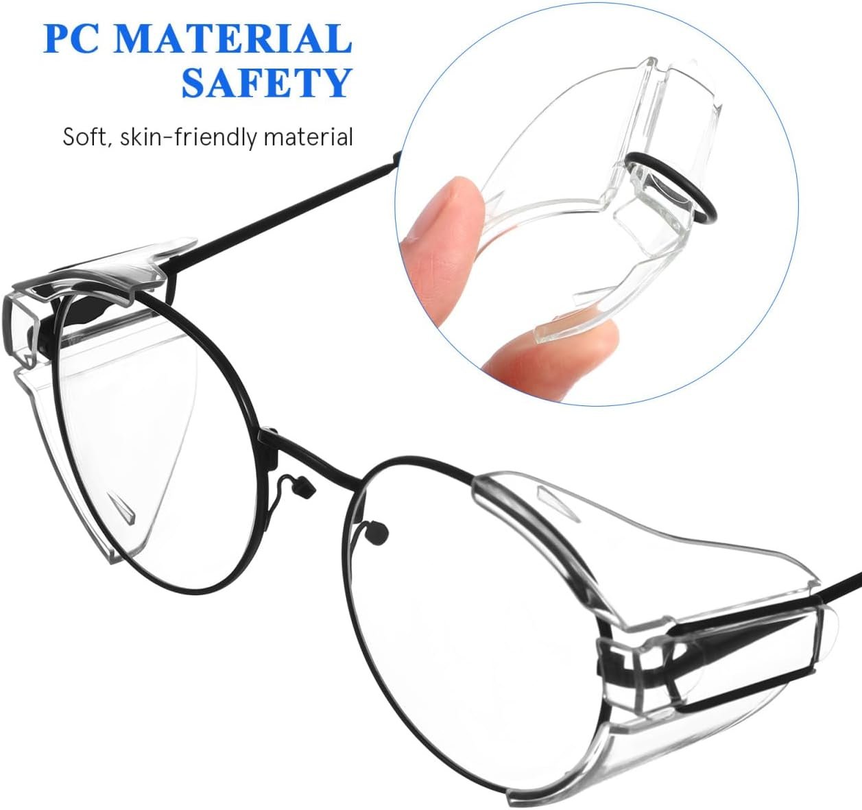 2 Pairs Eye Glasses Side Shields for Glasses Safety, Slip on Side Shield Clear Eye Glasses PC Side Shield Eye Glasses Side Protection