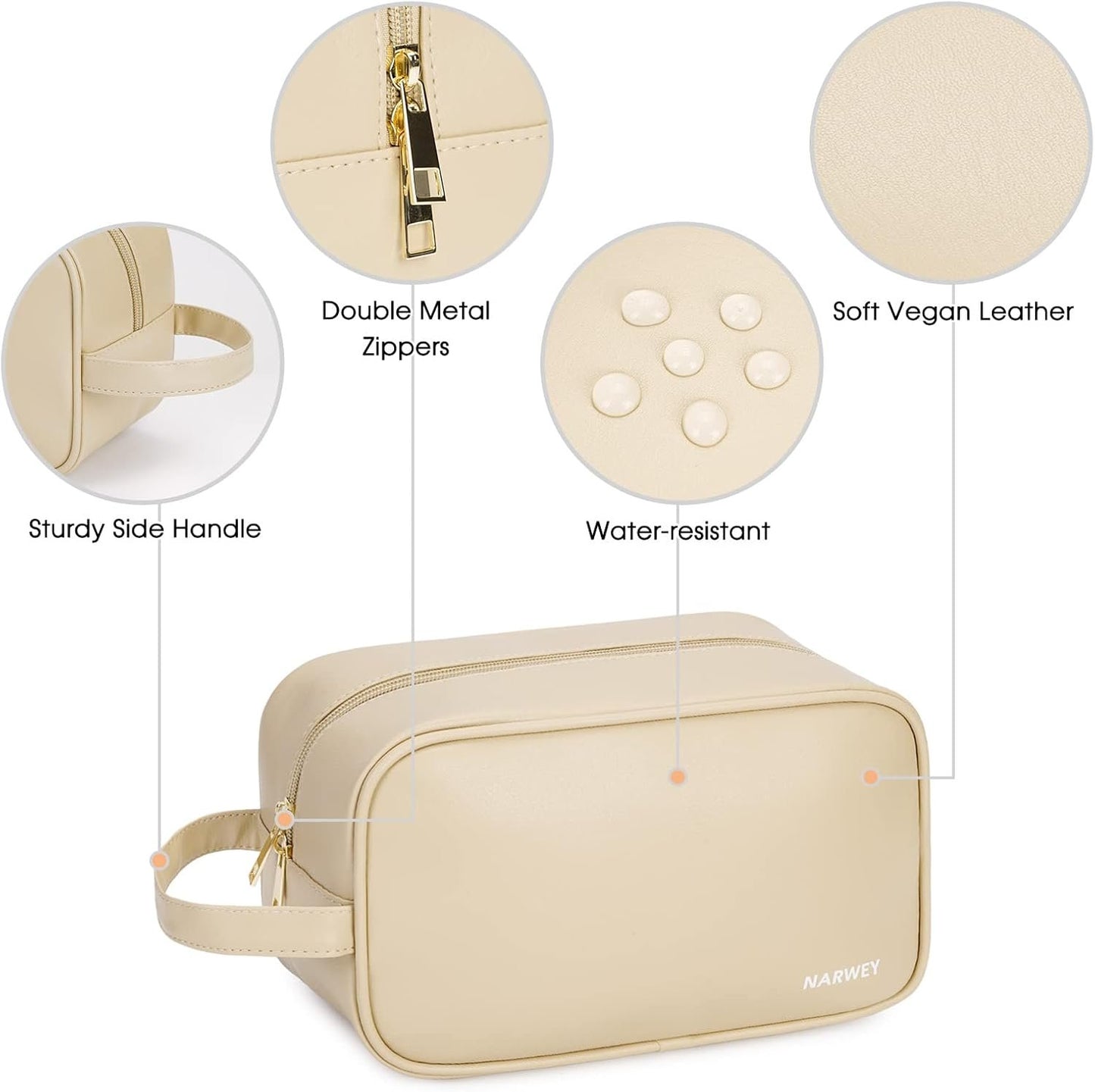 Narwey Travel Toiletry Bag for Women and Men Traveling Dopp Kit Makeup Bag Organizer Shaving Bag for Toiletries Accessories Cosmetics, Z-Brown