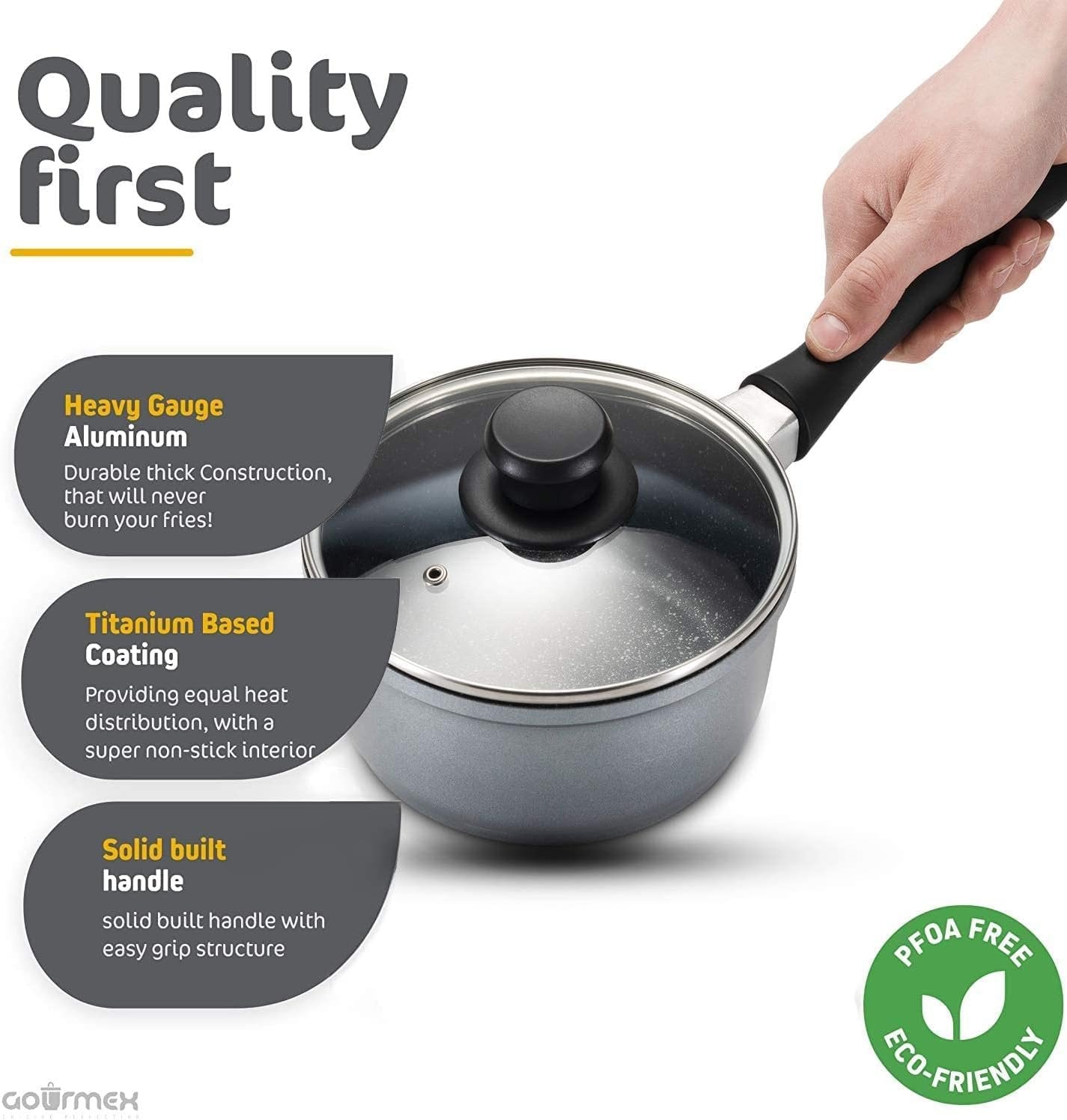 GOURMEX 2L Induction Casserole Pot | Black with Nonstick Coating | Compatible with All Heat Sources | Ideal for Cooking, Boiling and Braising | Includes Glass Lids (1.8L)
