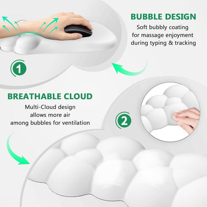 AKIT Bubble Massage Ergonomic Mouse Pad with Wrist Rest for Computer Keyboard, Cloud Wrist Rest Keyboard Pad and Cute Mouse Pad with Wrist Support Soft White Mousepad Gaming Mouse Pads for Desk Office